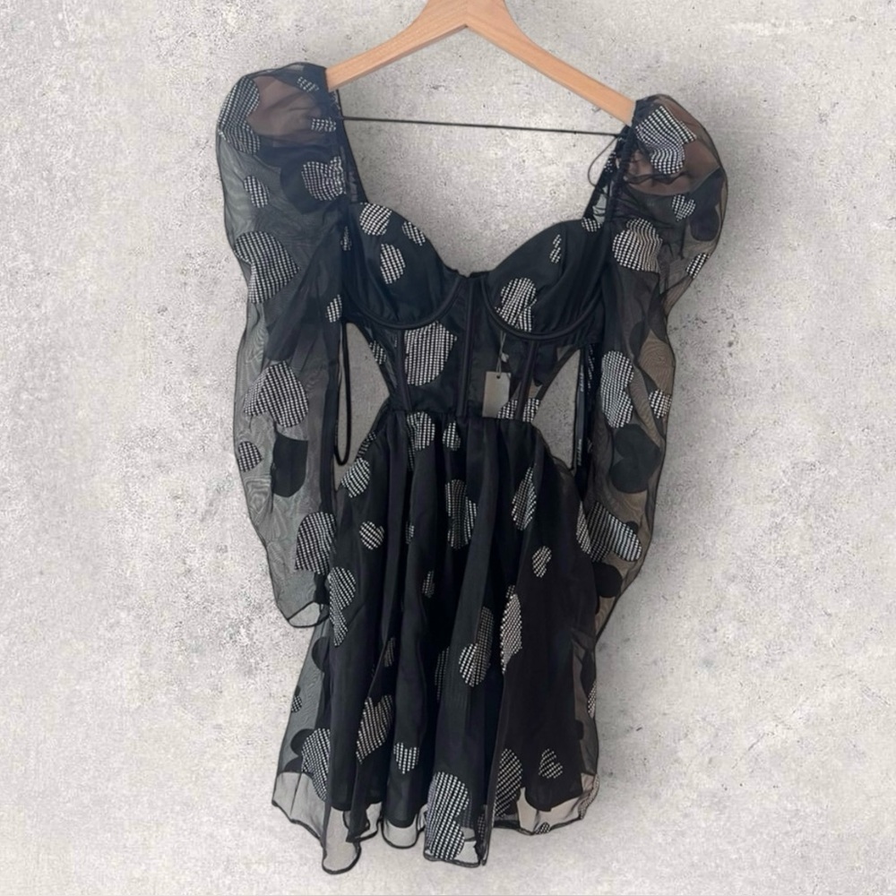 For Love & Lemons Alexandra Heart Mini Dress Mesh Cutout Size XS - Picture 5 of 16